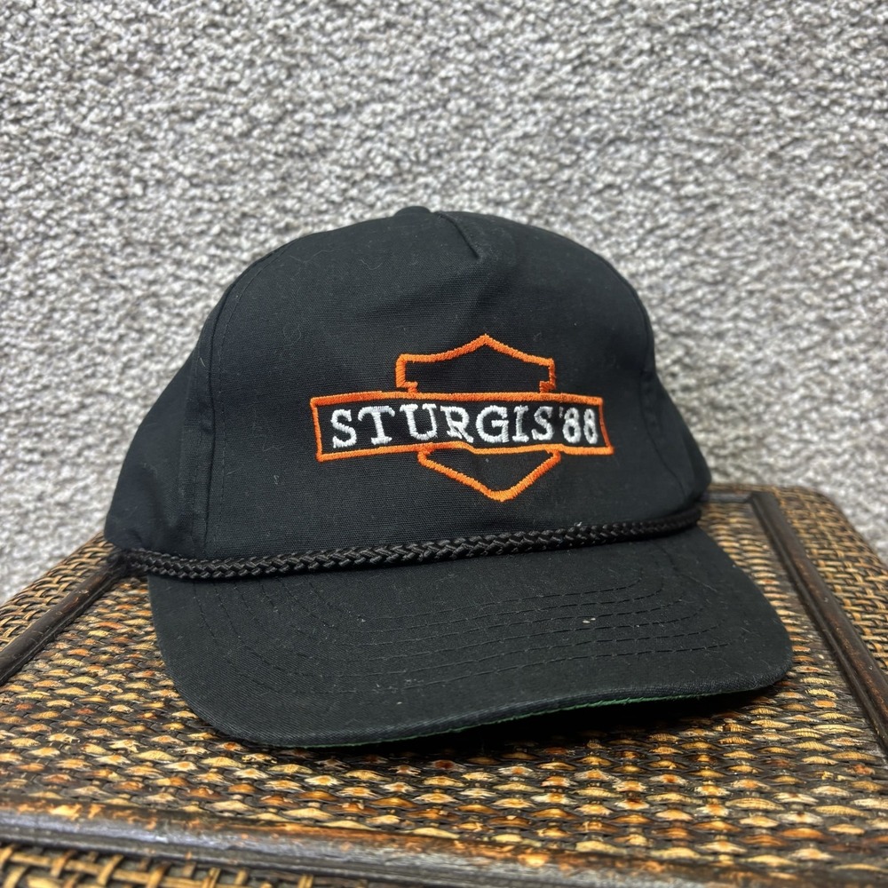 Vintage Sturgis '88 Hat Cap Strap Back Mens One Size Black Biker Rally 80s